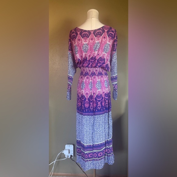 Free People Bohemian Patterned Dress Small Midi Length Long Sleeve - Picture 4 of 5